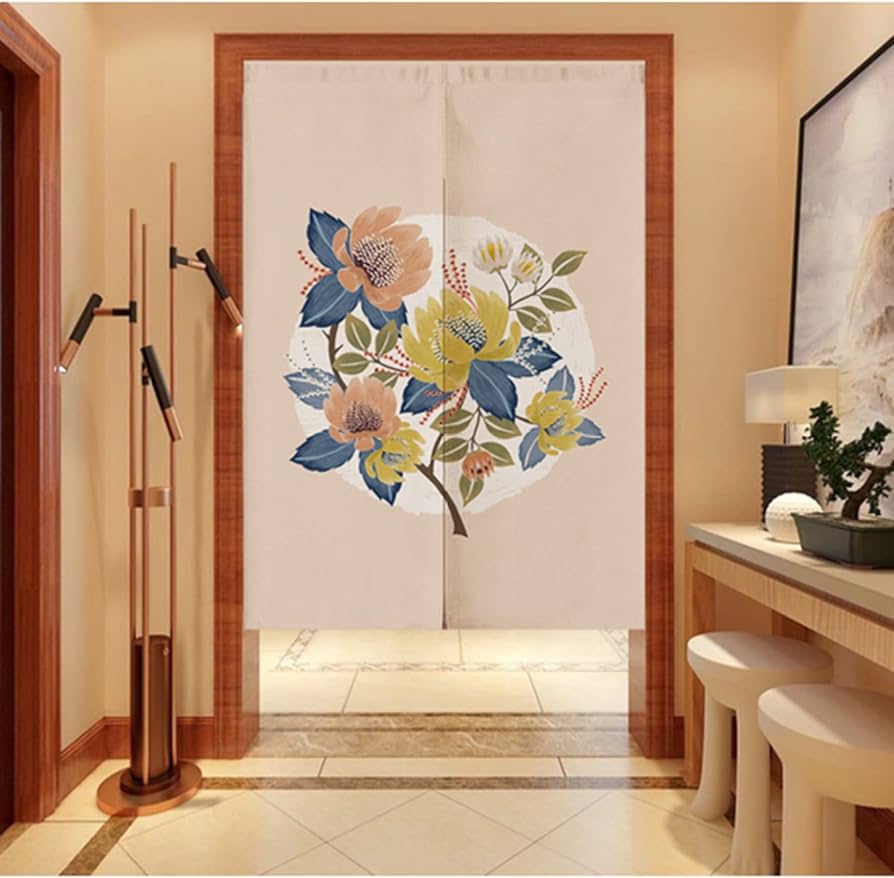 Amazon｜(Z8RO)のれん おしゃれ 幅100 花柄 間仕切り 厚手 洗面所 暖簾