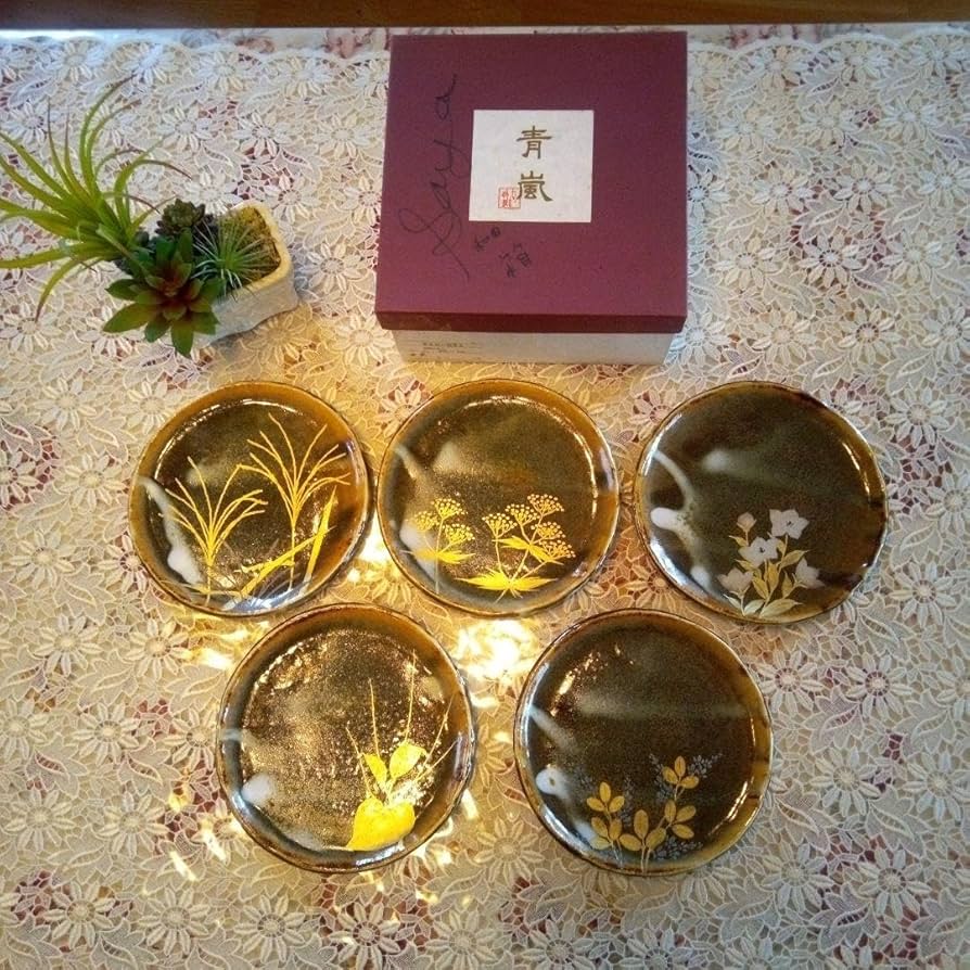 Amazon.co.jp: 特選たち吉 青嵐 金銀彩草花 銘々皿 陶芸作家 安田道雄