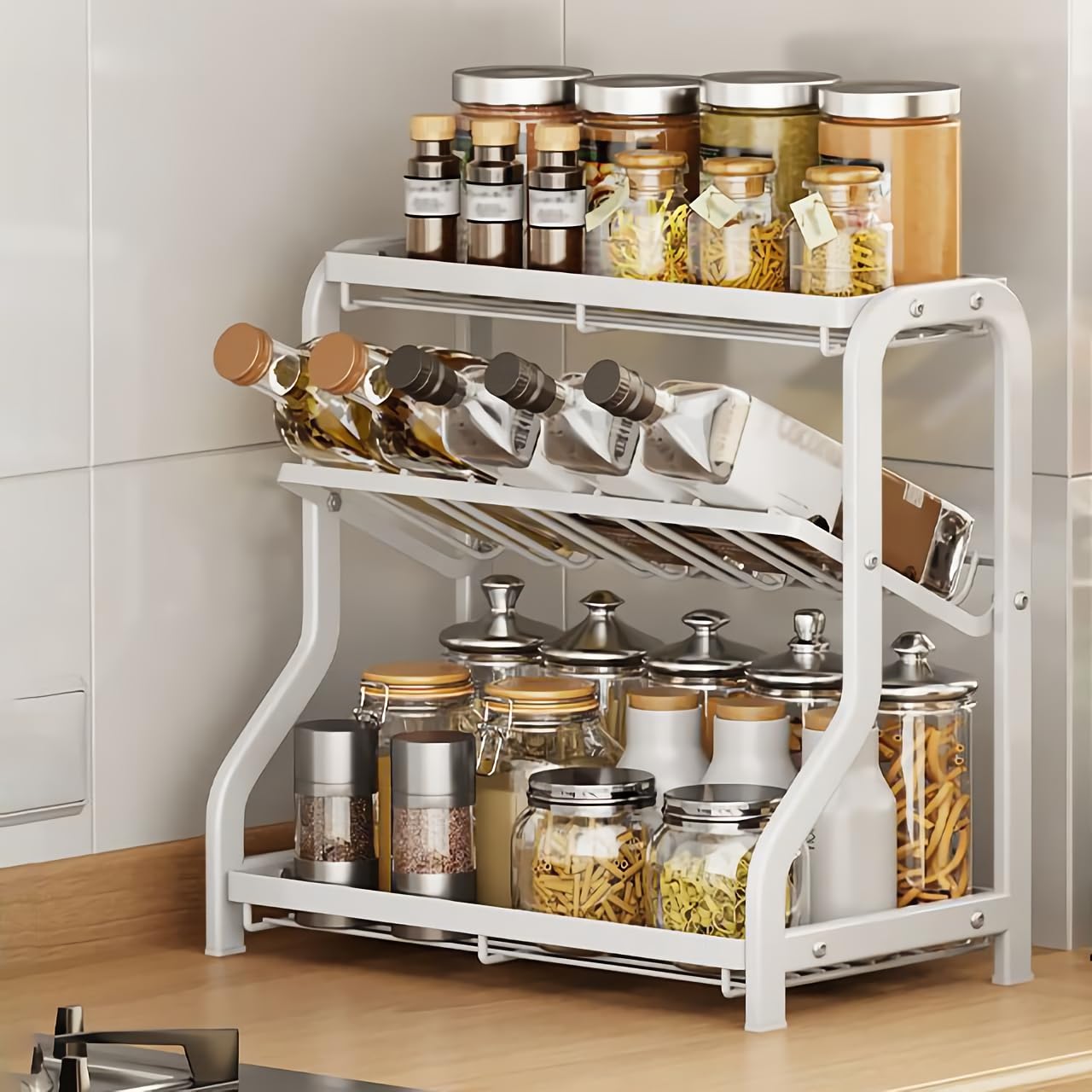 Amazon｜調味料ラック スパイスラック 3段式 大容量 キッチンラック大