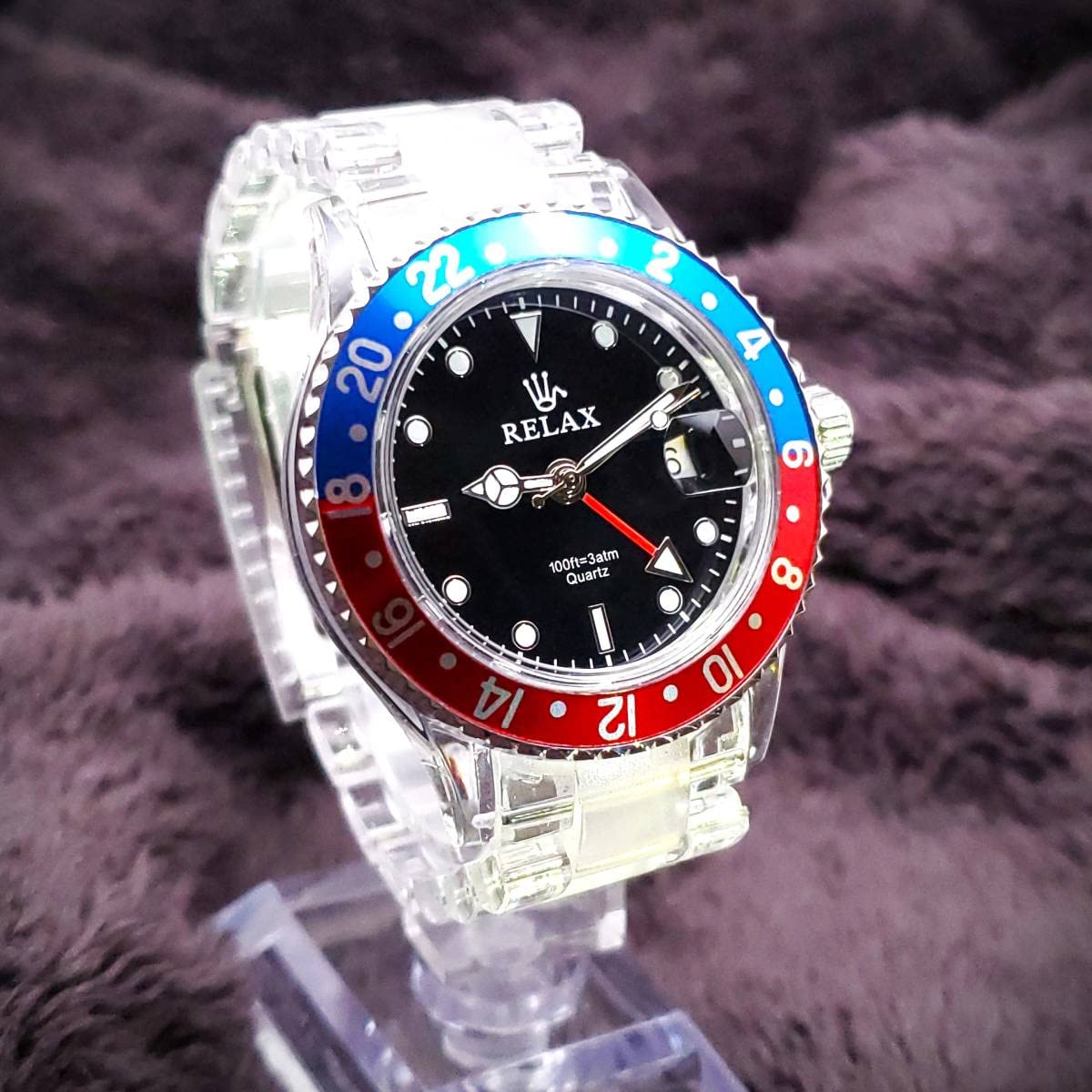 Amazon.co.jp: リラックス 王冠ロゴ GMT13 腕時計 GMT 青/赤 ペプシ