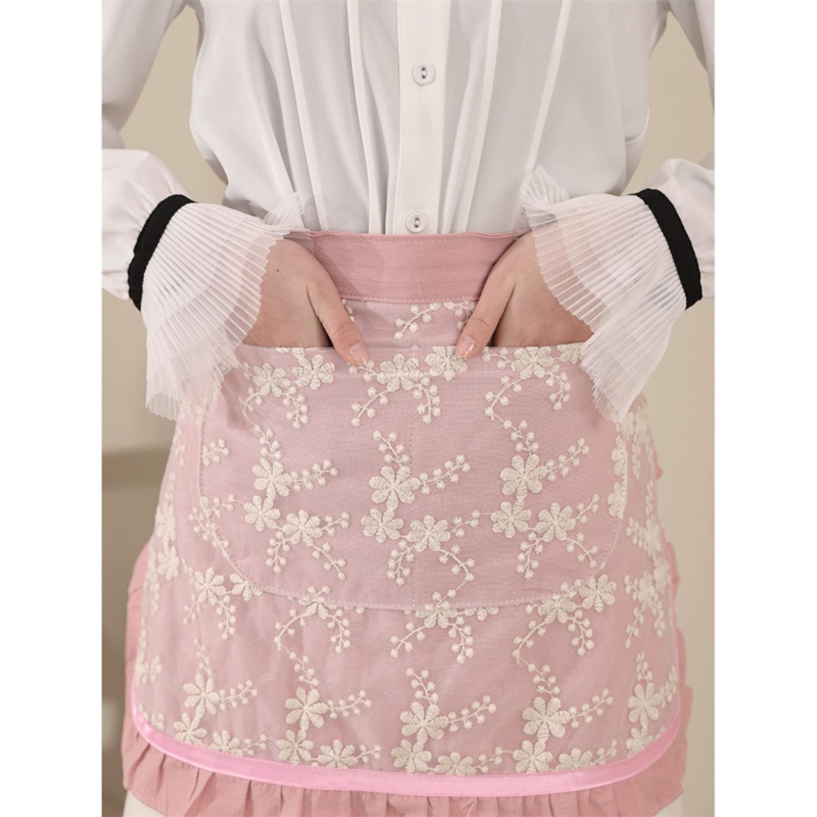 Amazon｜JCHJ カフェ エプロン 腰巻 ショート レース フリル 花柄 腰下