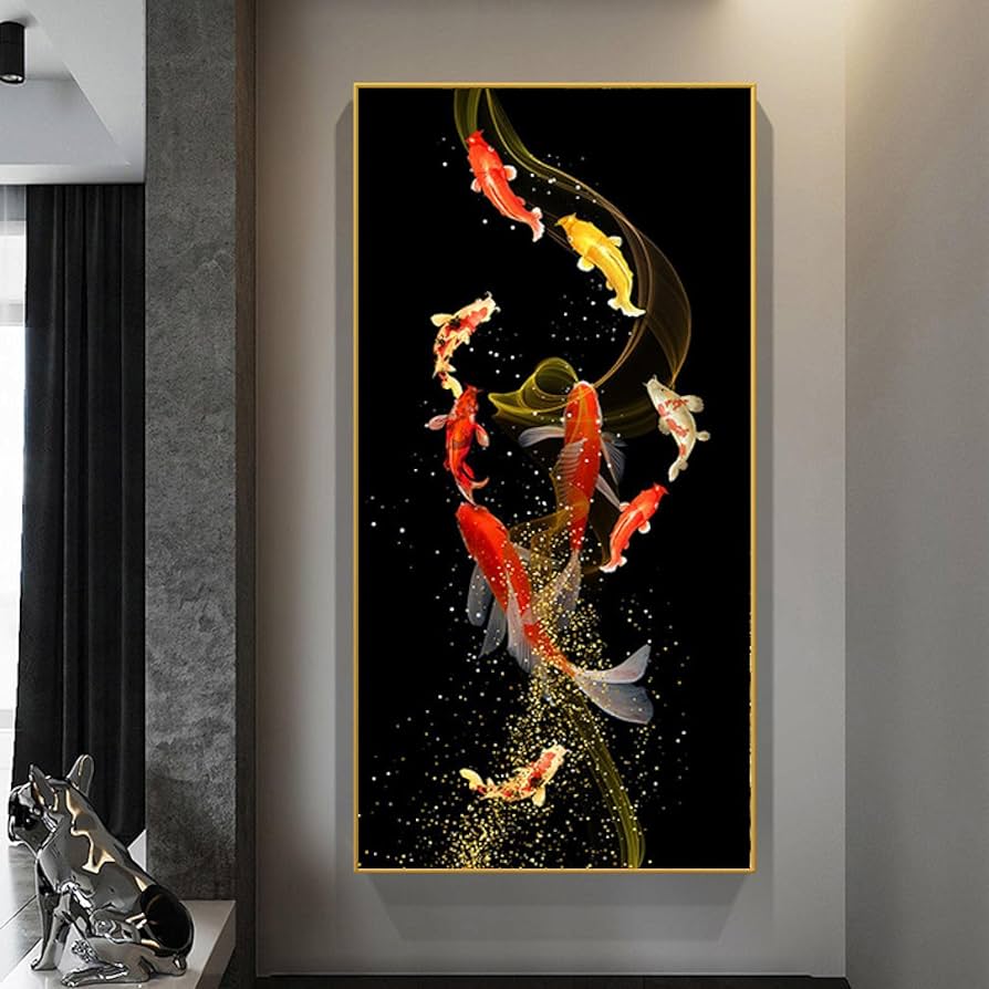 Amazon.co.jp: ゴールデン鯉魚風水鯉アート写真キャンバス絵画リビング