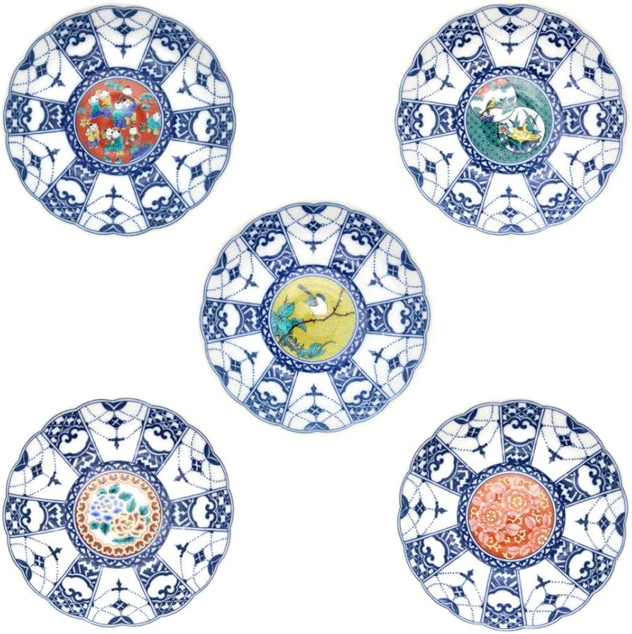 七宝焼 緑色と青色の装飾皿 5枚セット 七宝焼 緑色と青色の装飾皿 5枚