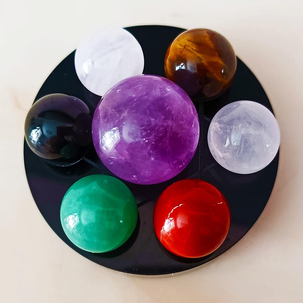 Amazon.co.jp: 天然水晶七星陣セット魔法陣(台座＋丸玉7個：アメジスト