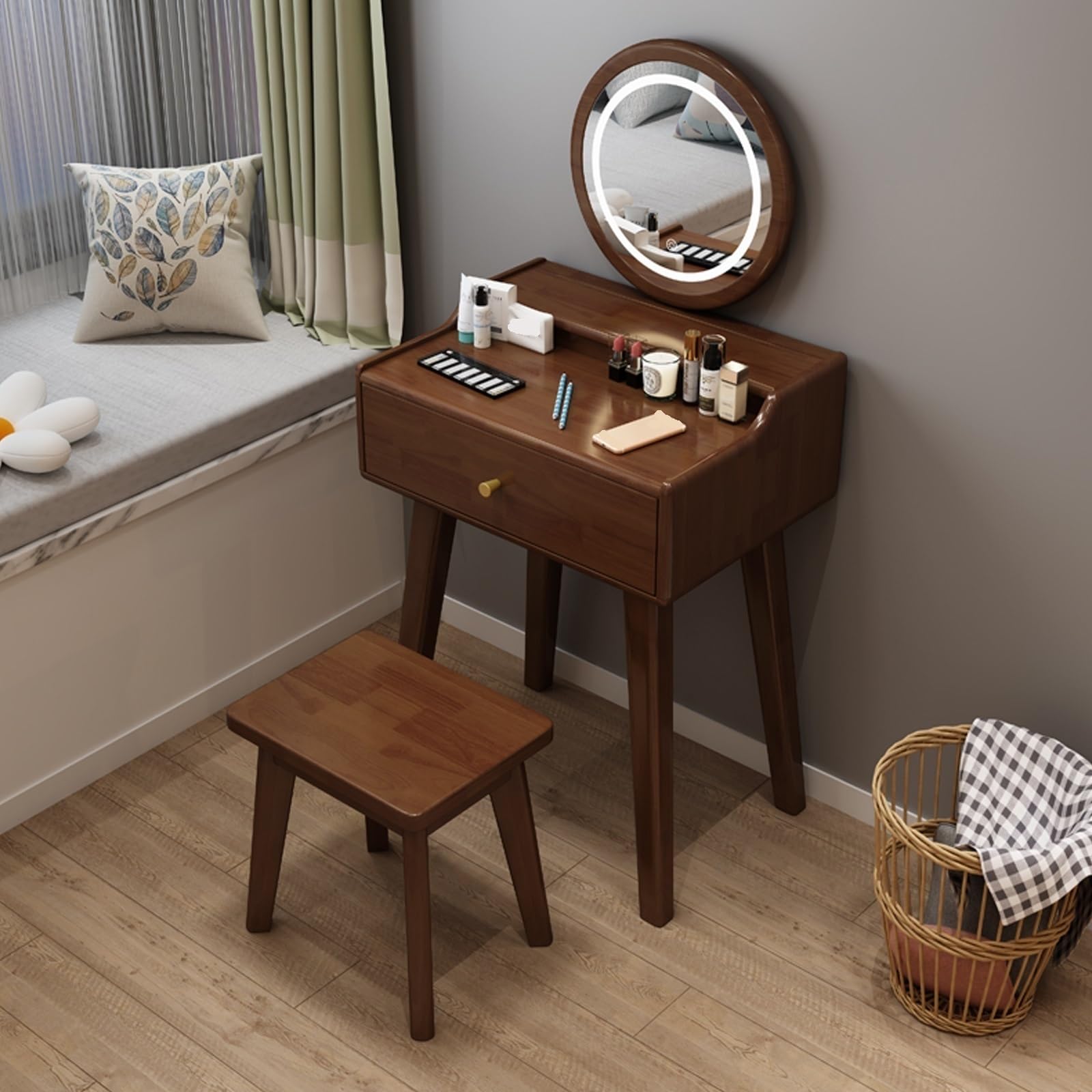 北欧レトロ アイアンフレーム スチールドレッサー 化粧台 スツール付き