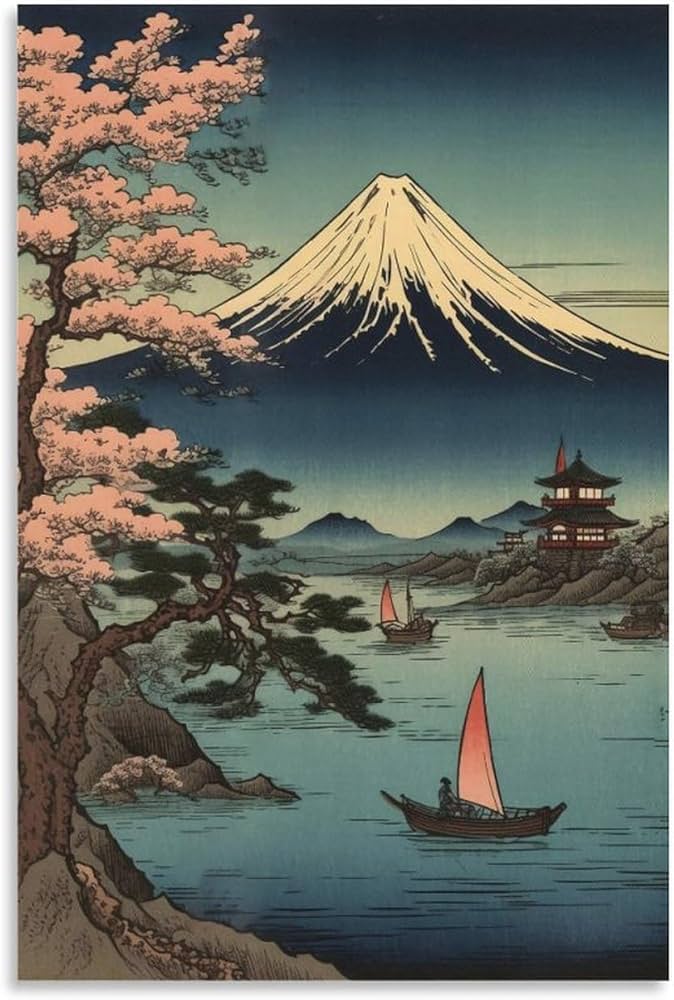 Amazon.com: Japanese Ukiyo-e Mount Fuji Poster - 16x24 inch Canvas
