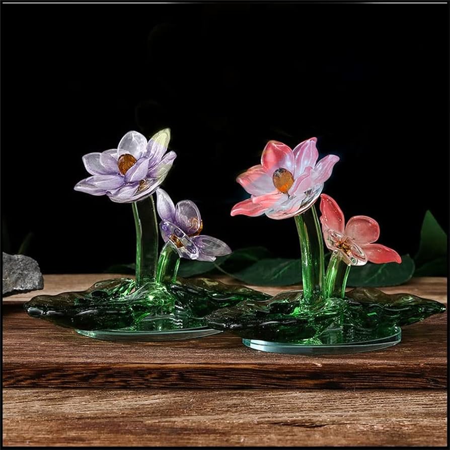 Amazon.co.jp: 幸運 水晶ピンク蓮の花 クリスタル ガラスインテリア 花