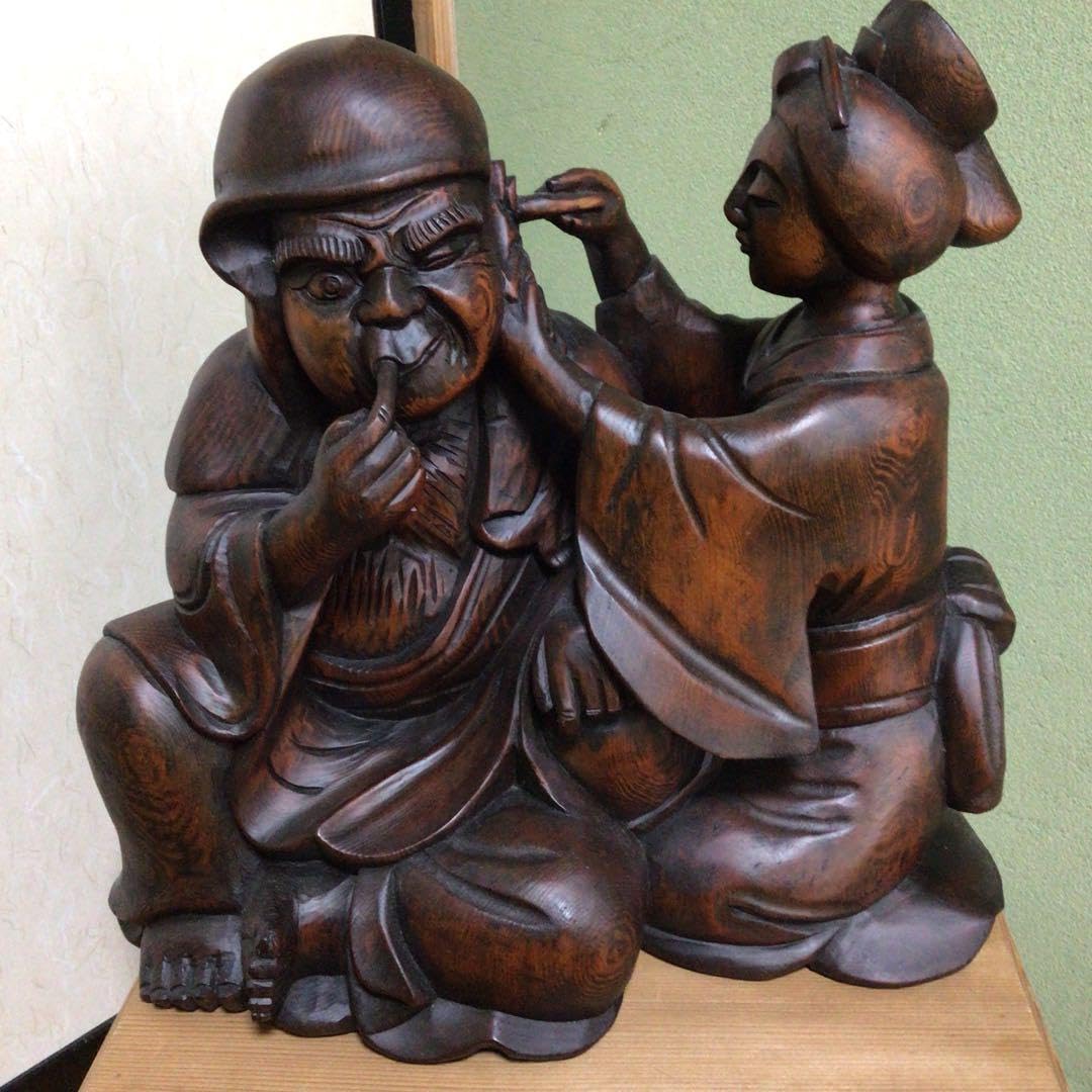 Amazon.co.jp: 木彫り 骨董 達磨和尚？ 大作 インテリア 飾り 珍しい
