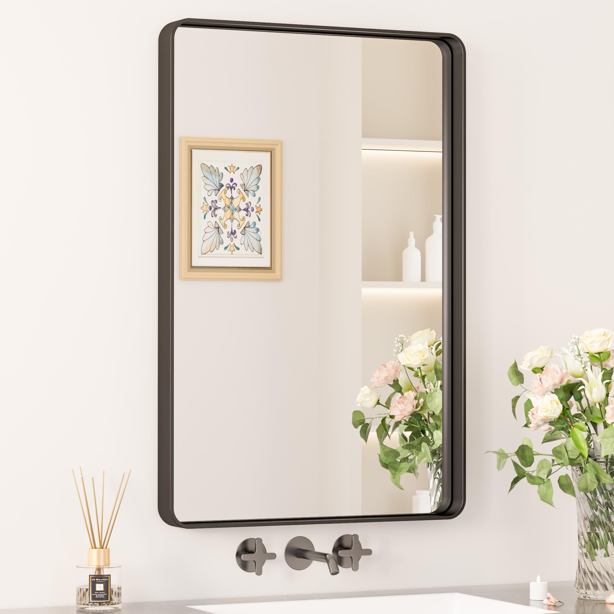 Amazon.com: Keonjinn Black Bathroom Mirror, 20 x 30 Inch Rounded