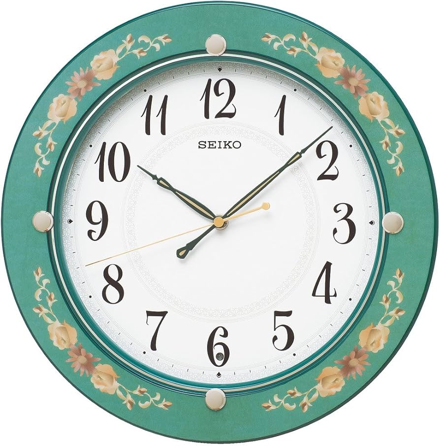 Amazon.co.jp: セイコークロック 掛け時計 電波 アナログ 木枠 緑 花柄