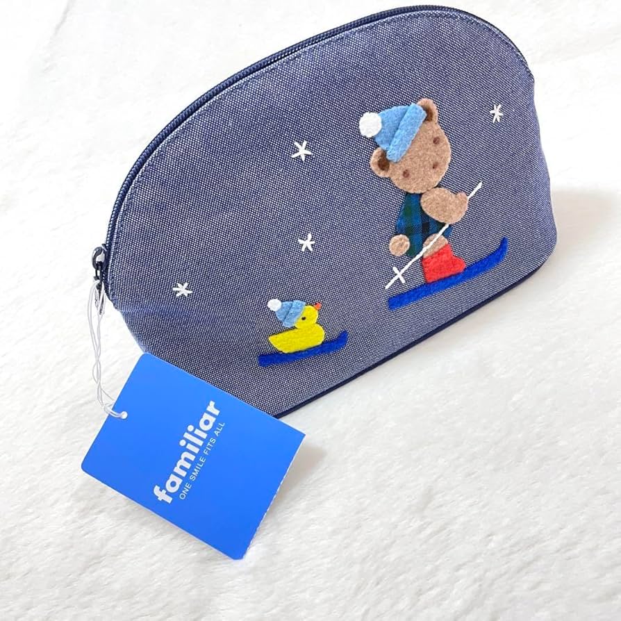 Amazon.co.jp: ファミリアポーチ デニム ネイビー 手刺繍 くま スキー