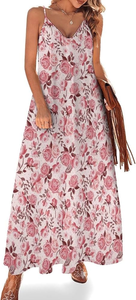 Amazon.co.jp: キャミワンピース キャミソールワンピース ピンク バラ