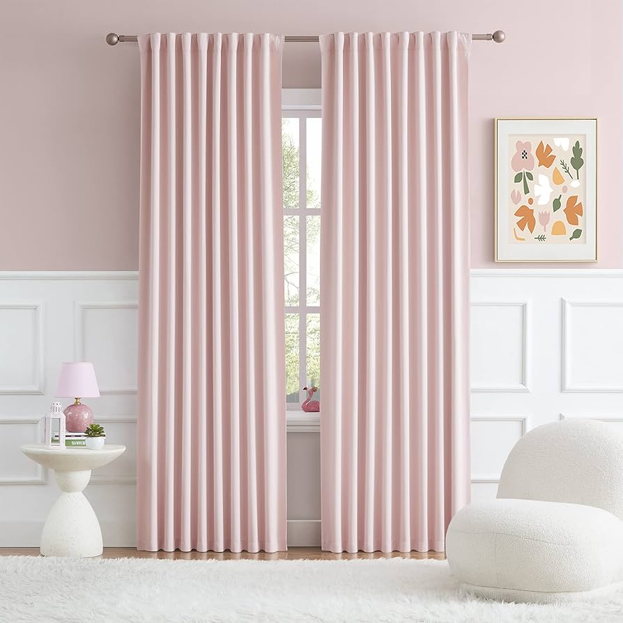 Amazon.com: DUALIFE Baby Cute Pink Curtains Drapes 96 Inches Long