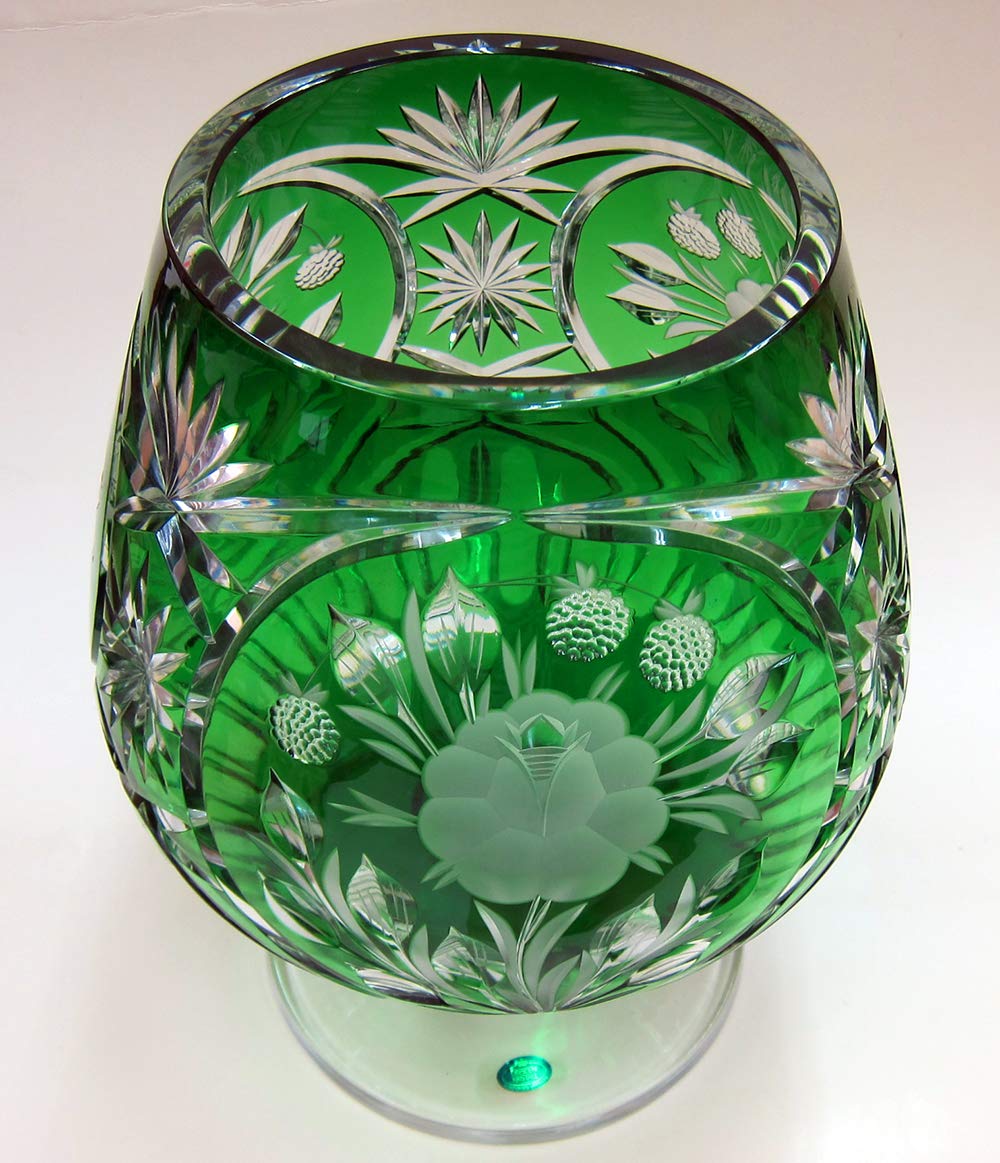 ドレスデンクリスタル グリーン ガラス 花瓶 フレア型 ドレスデン