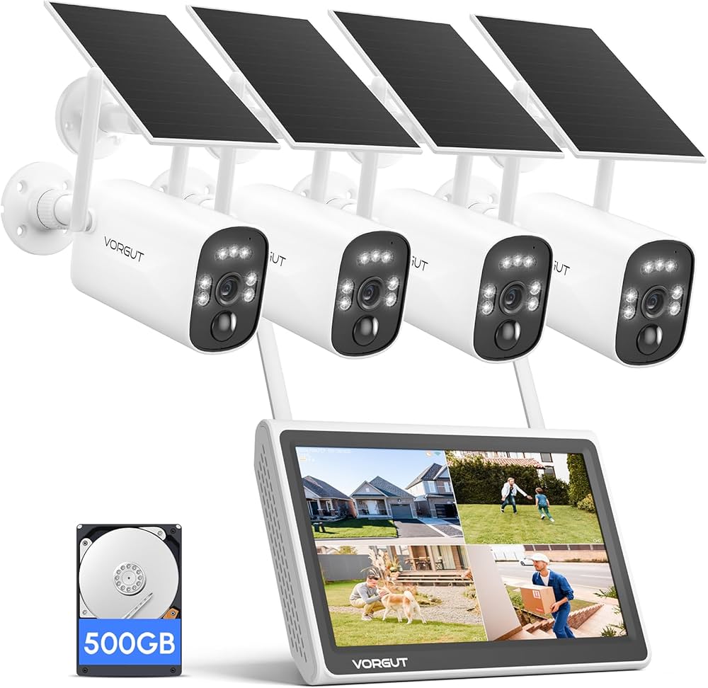 Amazon.co.jp: VORGUT 防犯カメラ 屋外 ソーラー 4台 モニター付き 2.4