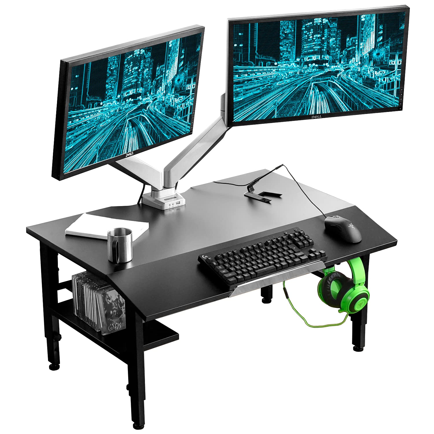 Amazon | CYBER-GROUND ゲーミングデスク 90cm ローデスク パソコン