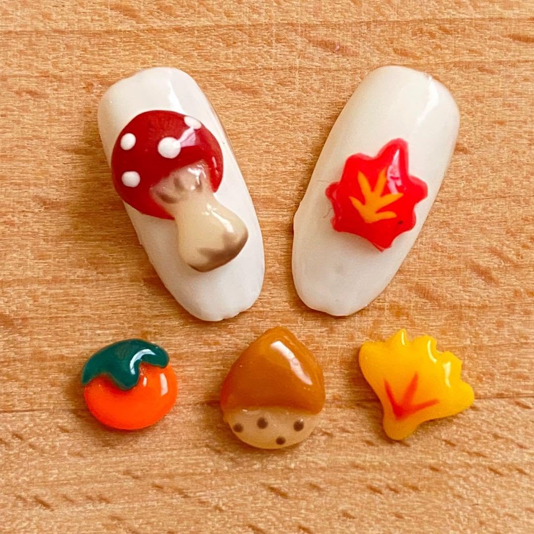 Amazon.co.jp: 3Dネイルパーツ 5点セット キノコ 栗 イチョウ もみじ