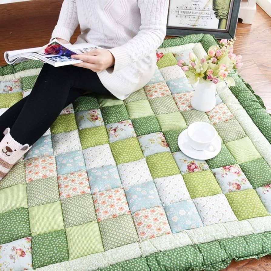 Amazon｜キルトラグ 綿 ラグマット グリーン パッチワーク柄