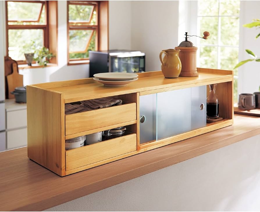 Amazon | [ベルメゾン] カウンター上収納 木製 キッチンラック 収納