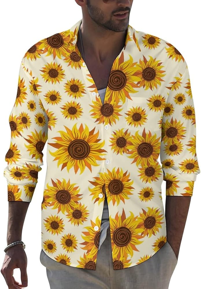 Amazon.com: Sunflower Mens Graphic Long Sleeve Button Down Shirt