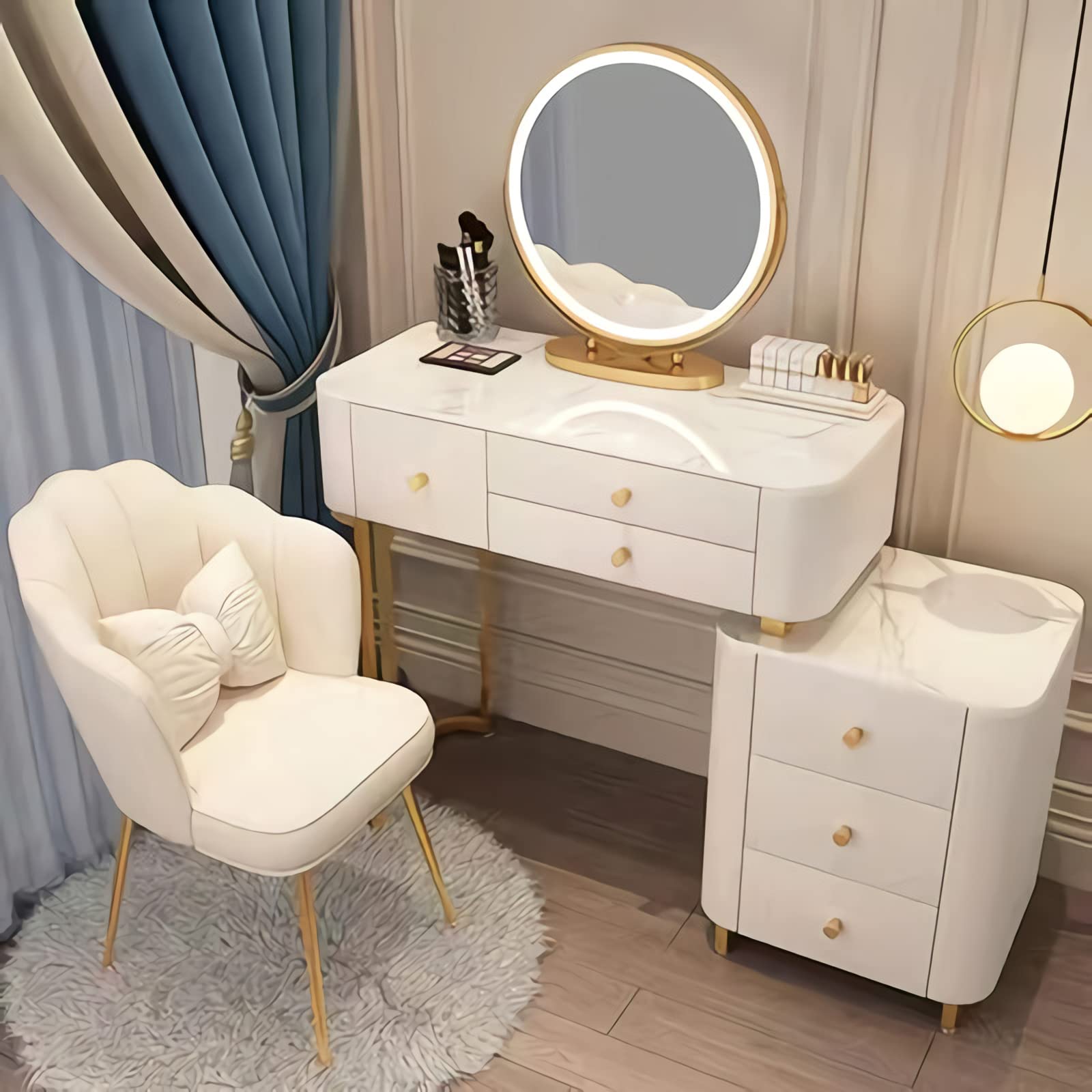 Amazon｜鏡台 オシャレ ドレッサー レザー調 ベロア調 寝室 大理石天板