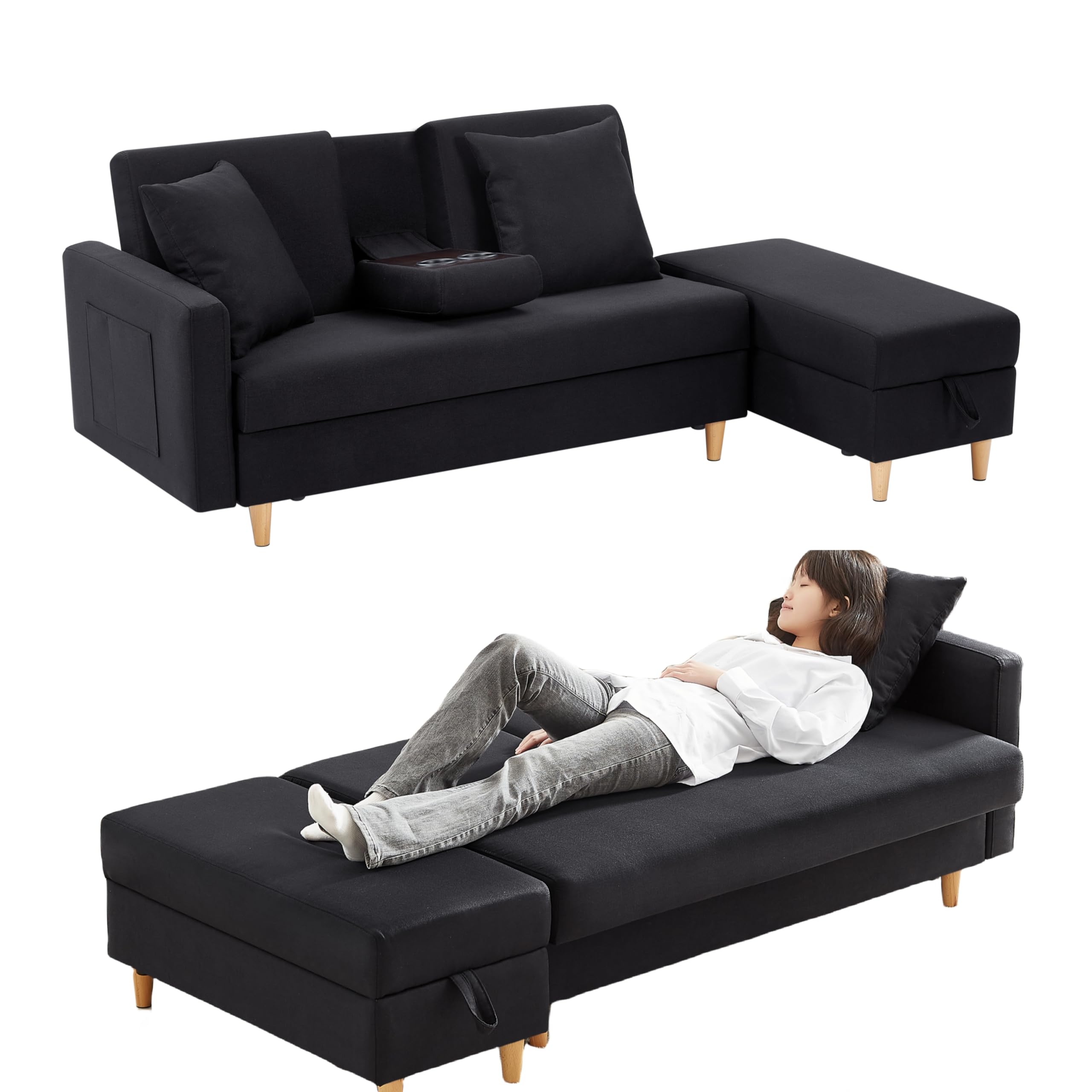 Amazon｜ソファー 3人掛け ソファベッド 収納機能付き l字 カウチ