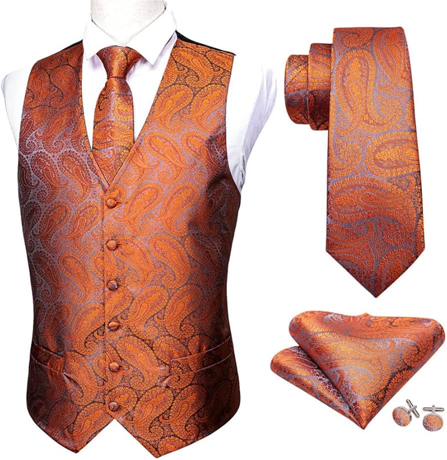 Amazon.co.jp: JJZXD スーツ ベスト オレンジ ペイズリー チョッキ