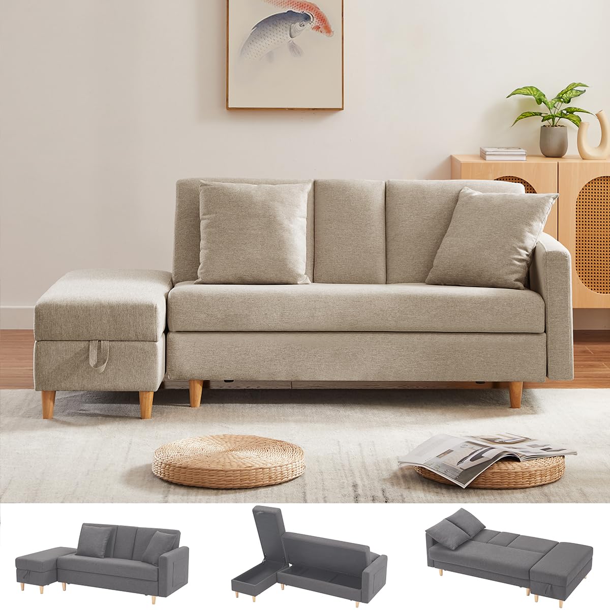 美品 フクラ ソファベッド S307 3人掛ソファ 24万 Amazon｜PEFEK ソファー