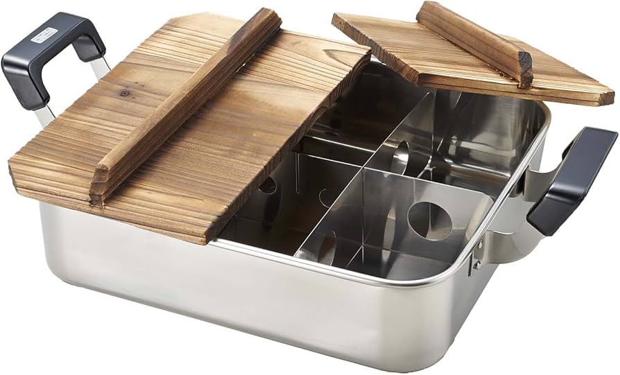 Amazon｜だんらん ステンレス製 木蓋 付 角型 おでん鍋 28×24cm 仕切
