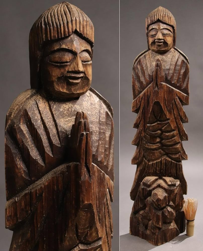 Amazon.co.jp: 木彫 円空仏 高さ67cm / (仏教美術 置物 一刀彫 仏像