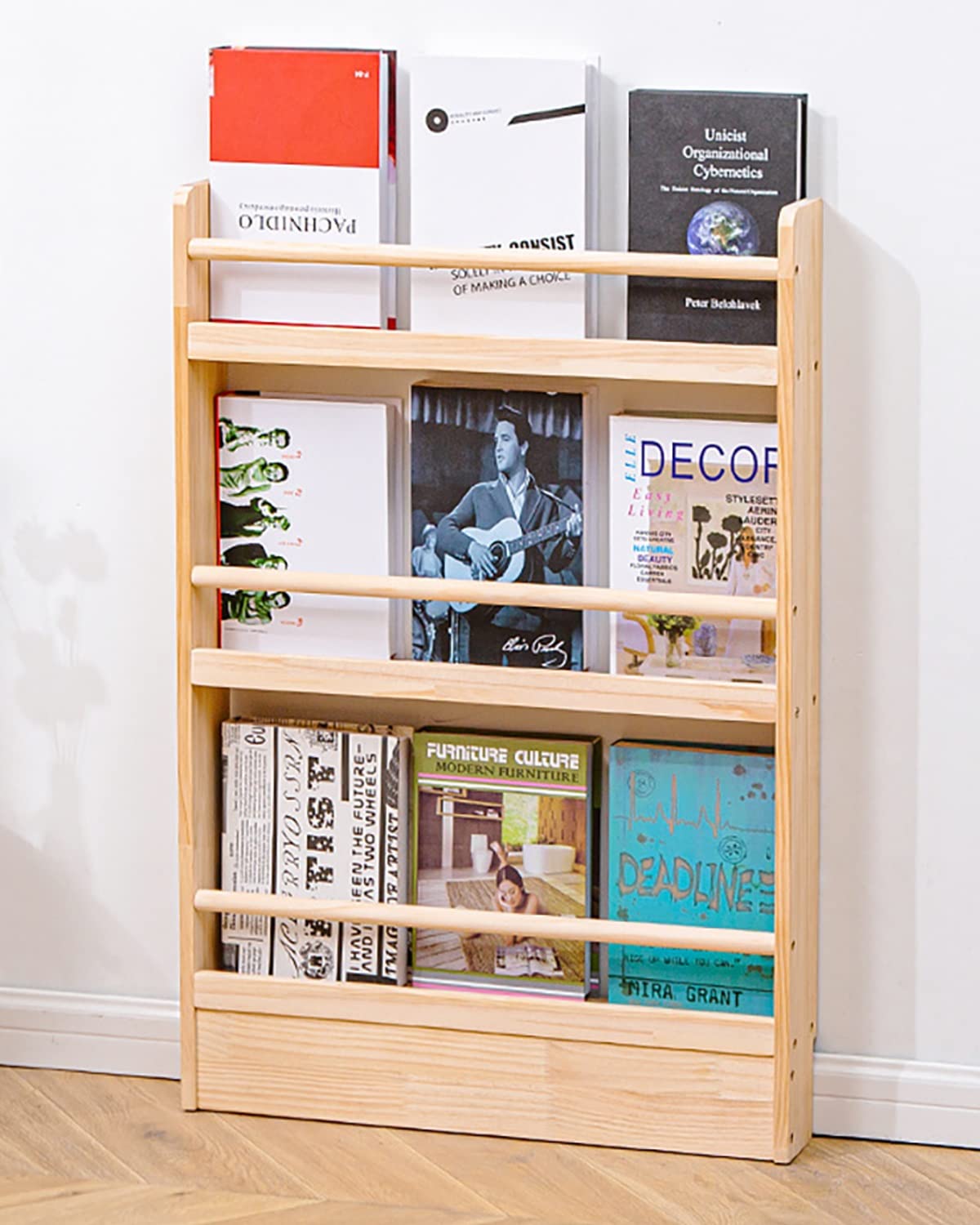 Amazon｜ZHKXMTM 本棚 スリム 大容量コミックラック 奥行10㎝ 無垢材