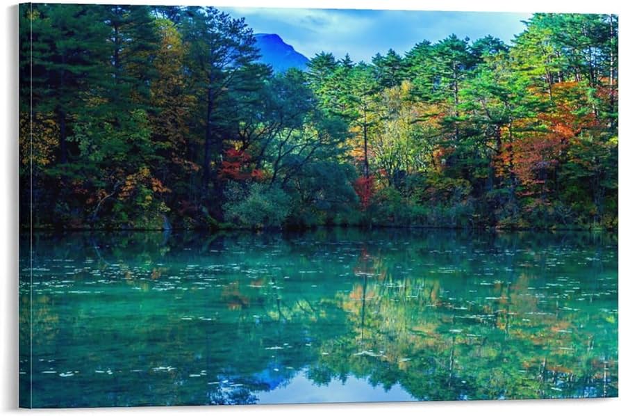 Amazon.co.jp: 絵画 福島県 毘沙門沼五色沼湖沼群の秋インテリア 絵画