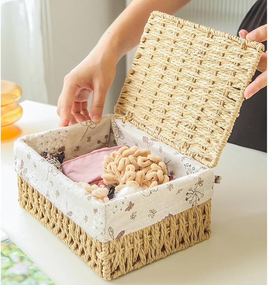 Amazon｜NJNEW 柳 蓋付きバスケット 箱 小物入れ 収納バスケット カゴ