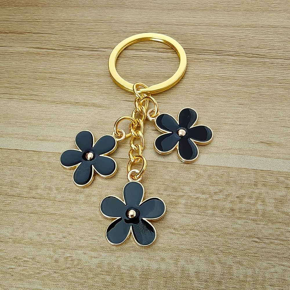 Meimimix Flowers Charms Enameled Keychain Chain Tassel Keyring For