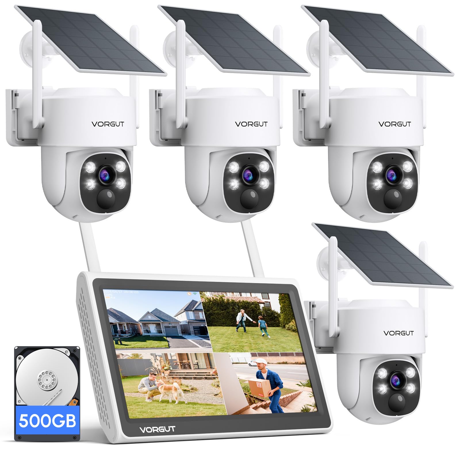 Amazon.co.jp: VORGUT 防犯カメラ 屋外 ソーラー モニター付き 4台