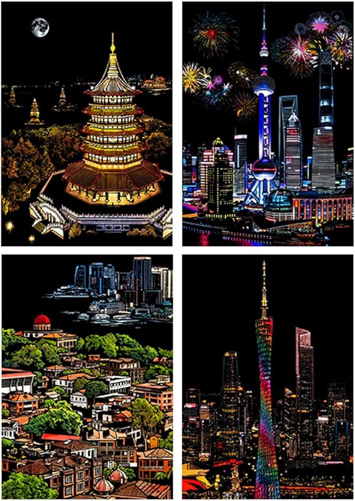 Amazon | WeiLaiKeQi スクラッチアート キット 4枚 風景 趣味