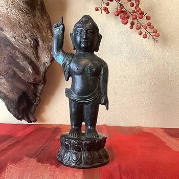 Amazon.co.jp: 古玩「釈迦誕生仏」天上天下唯我独尊諸行無常一切皆苦二