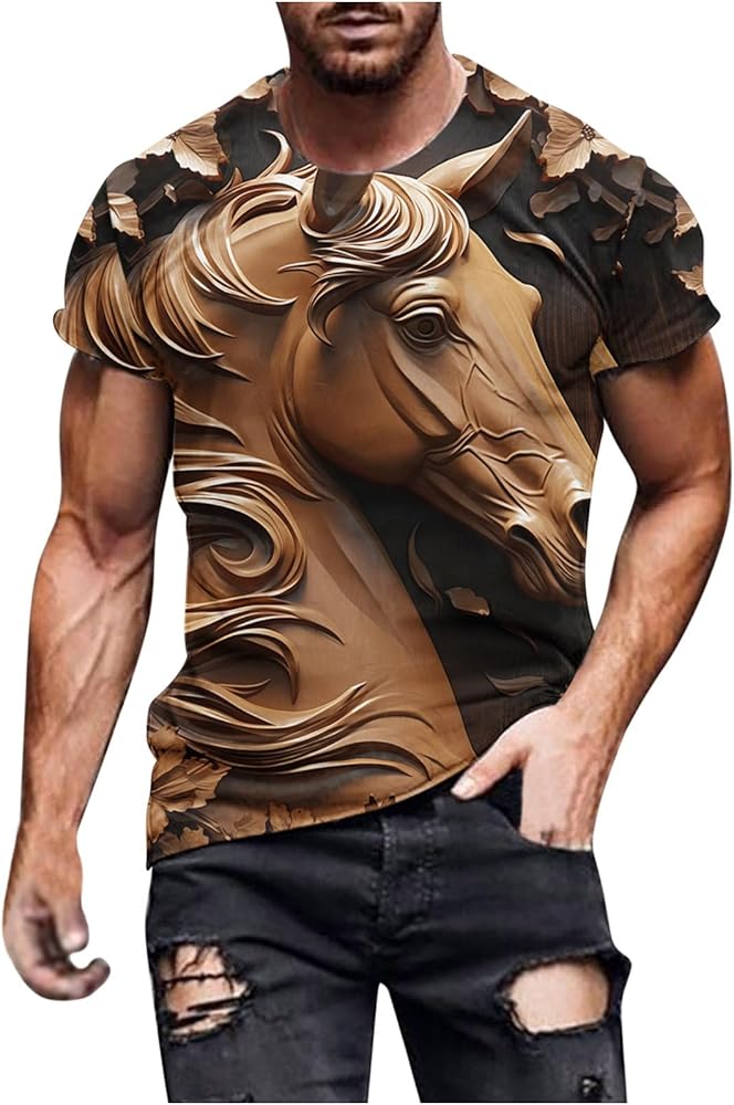 Men's 3D Horse Printed T-Shirts Graphic Tees Summer Short Sleeve T