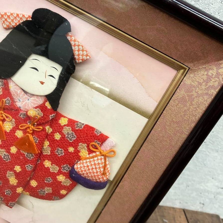 Amazon.co.jp: 昭和レトロ 額縁 女の子 押絵 和紙人形 絵画 壁掛け飾り