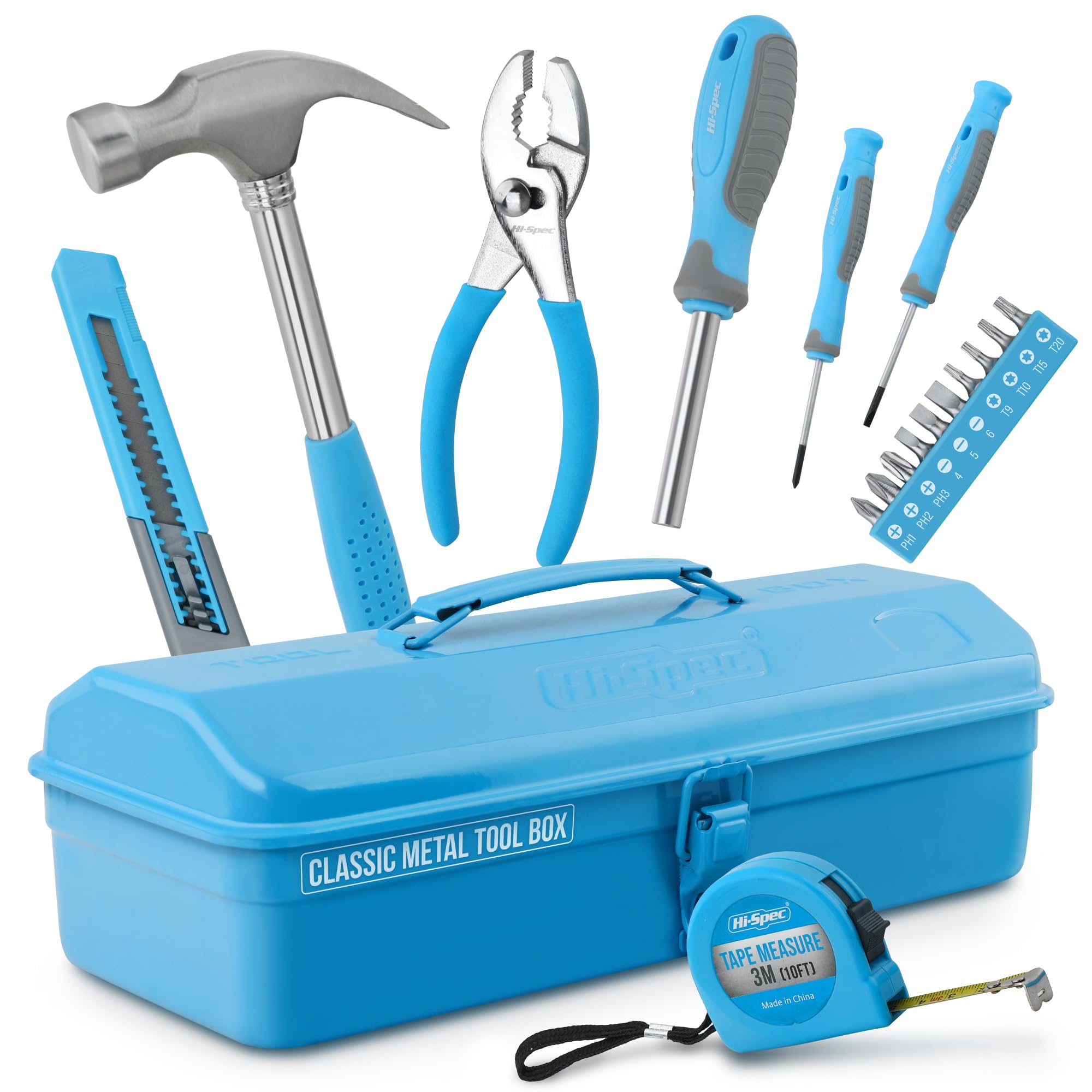 Amazon.com: Hi-Spec 17pc Blue Beginner Tool Kit Set & Metal Box
