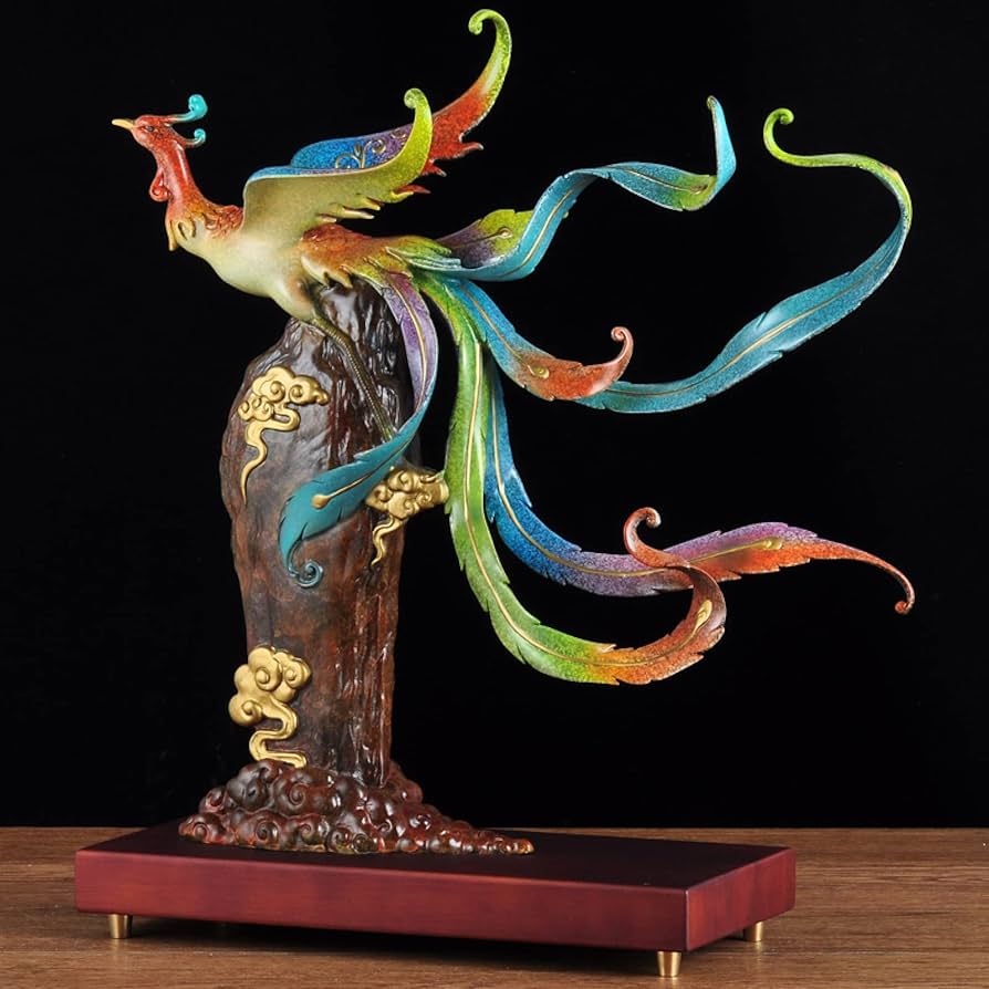 Amazon.co.jp: 彫像置物・オブジェカラフルな銅鳳凰の装飾家の彫像の