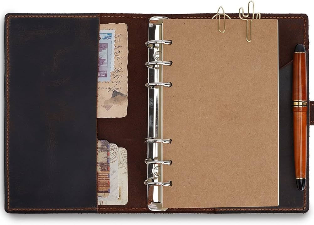 Amazon.co.jp: システム手帳 A6サイズ 本革 ジッパーポケット付き