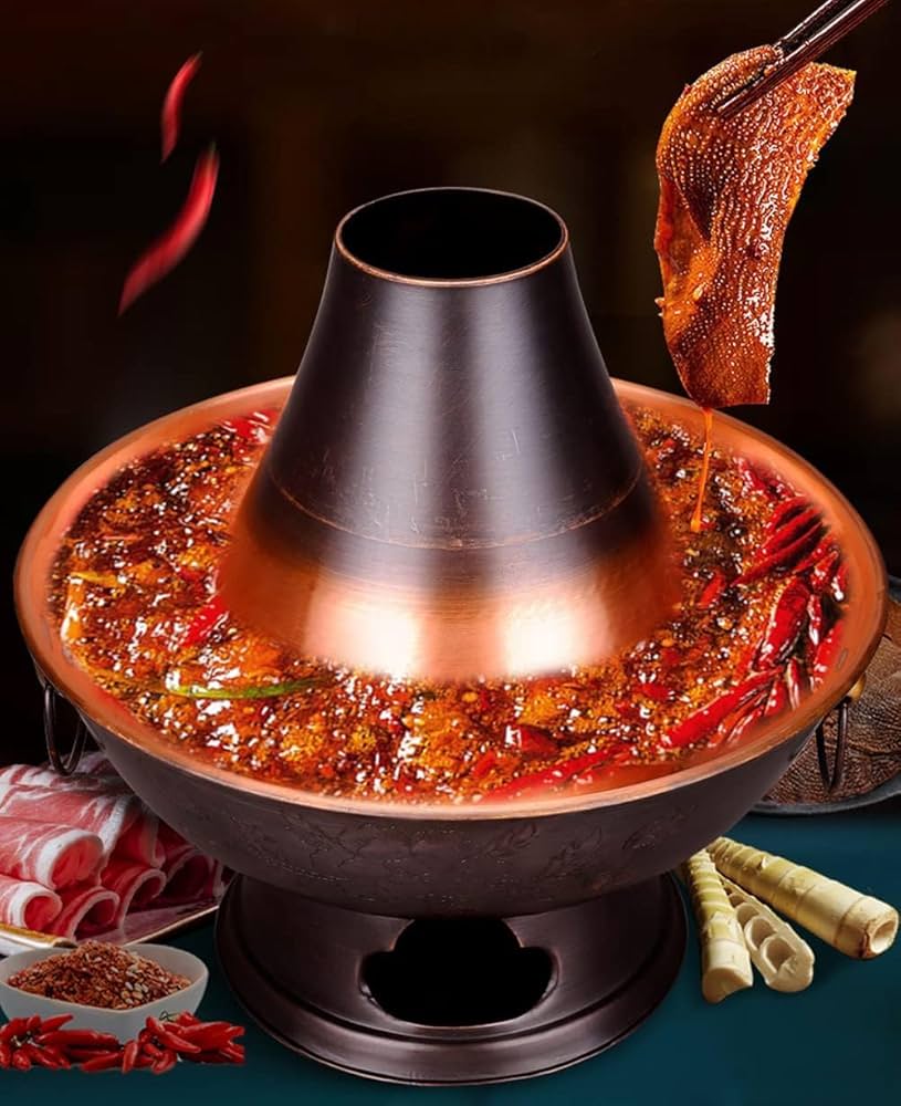 Amazon.co.jp: 伝統的な中国の銅鍋 炭火鍋 煙突付き ヴィンテージ銅製