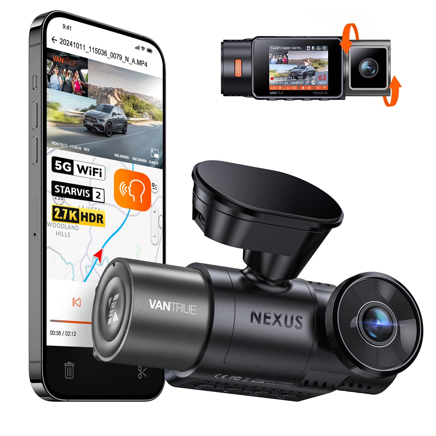 Amazon.com: Vantrue N2X 2.7K Dash Cam Front and Inside, 5G WiFi