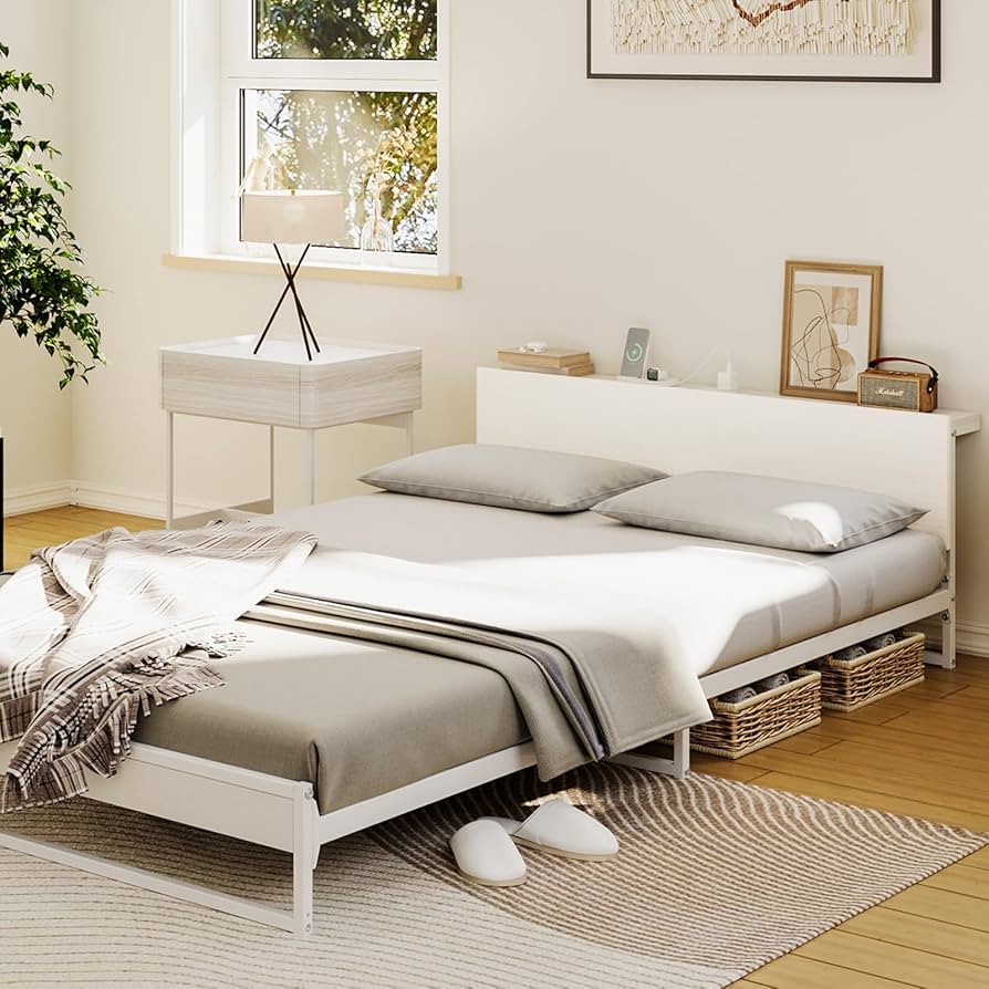 Amazon｜SINNONAKA 2口コンセント宮棚付き ローベッド ベッドフレーム