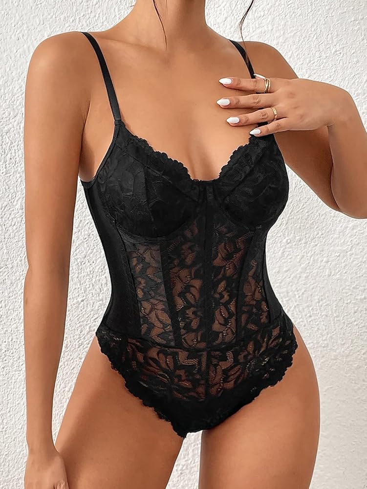 Amazon.com: Milumia Women's Sexy Sheer Mesh Lace Bodysuit