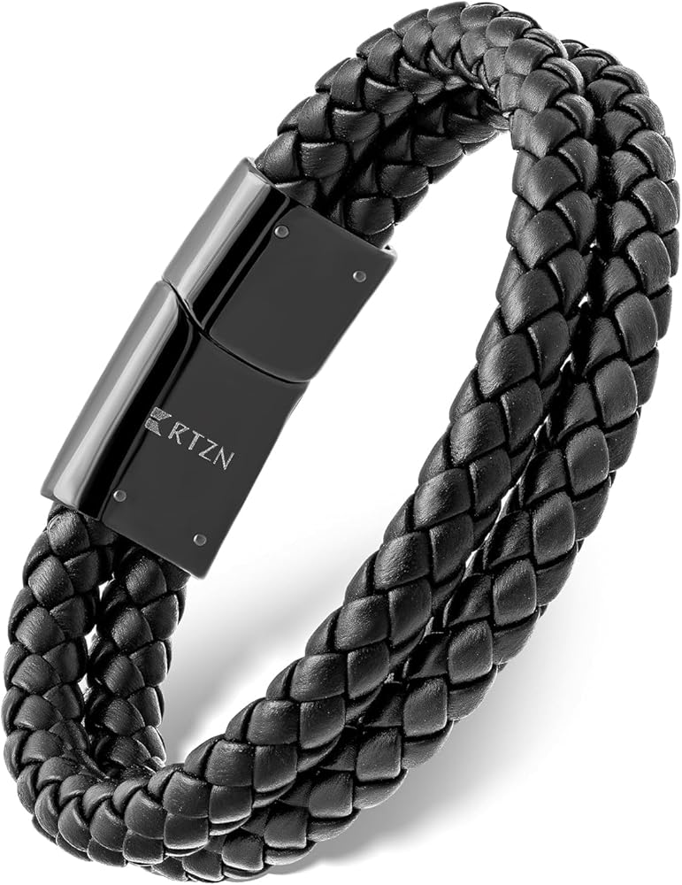 Amazon.com: RTZN® Black Leather Bracelet for Men – Premium Artisan