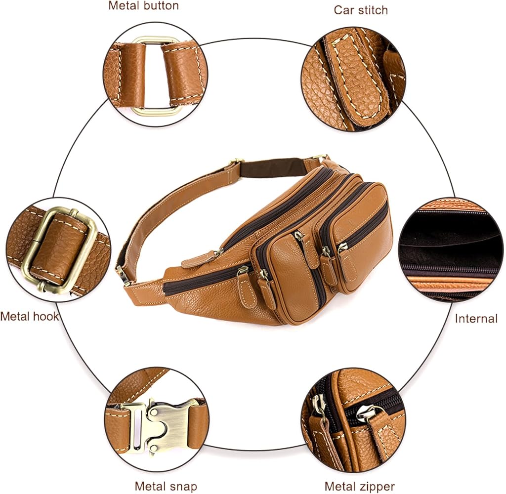 Amazon.com | Genuine Leather Fanny Pack large capacity Crossbody