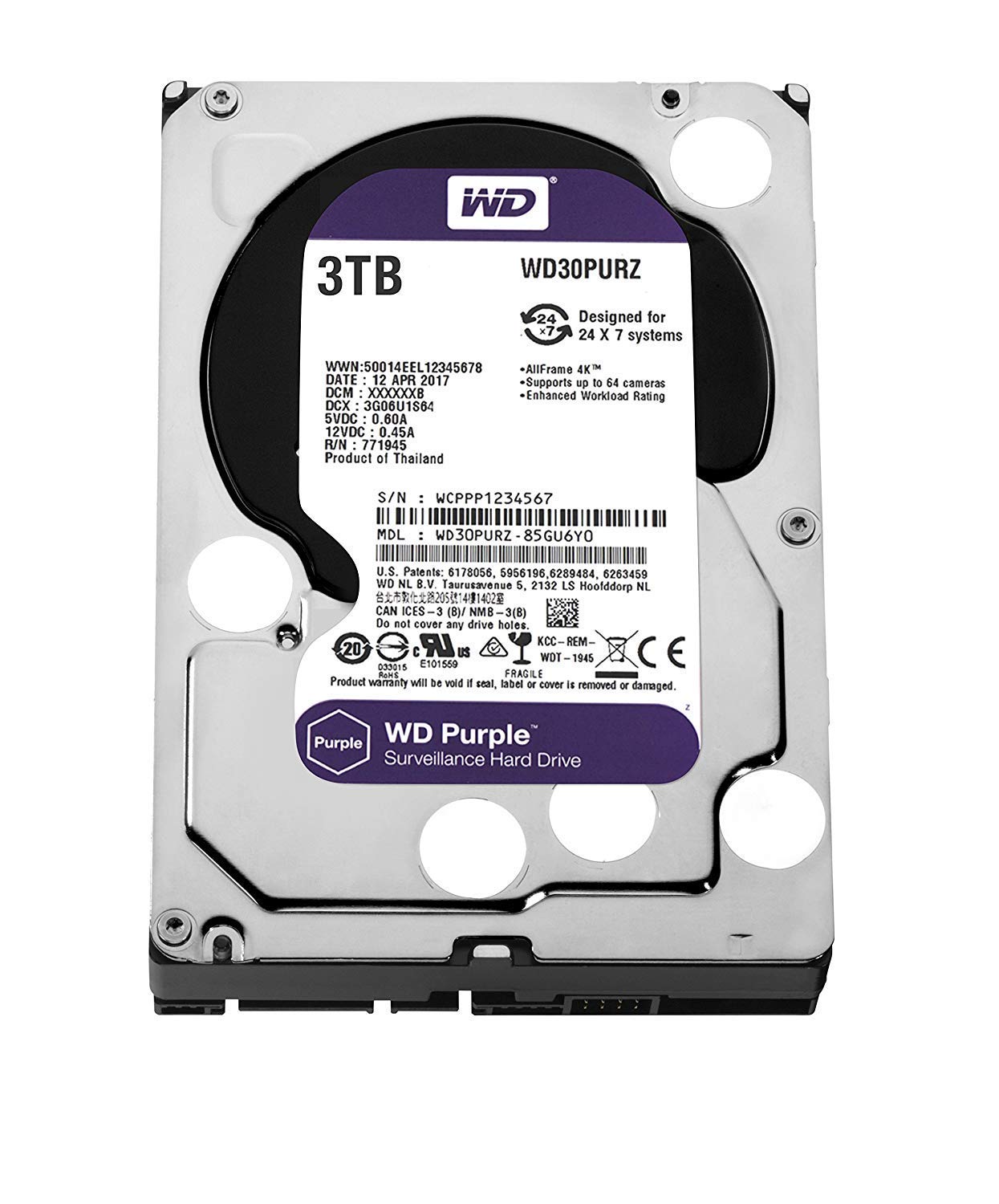 Amazon.com: WD Purple 3TB Surveillance Hard Disk Drive -5400 RPM