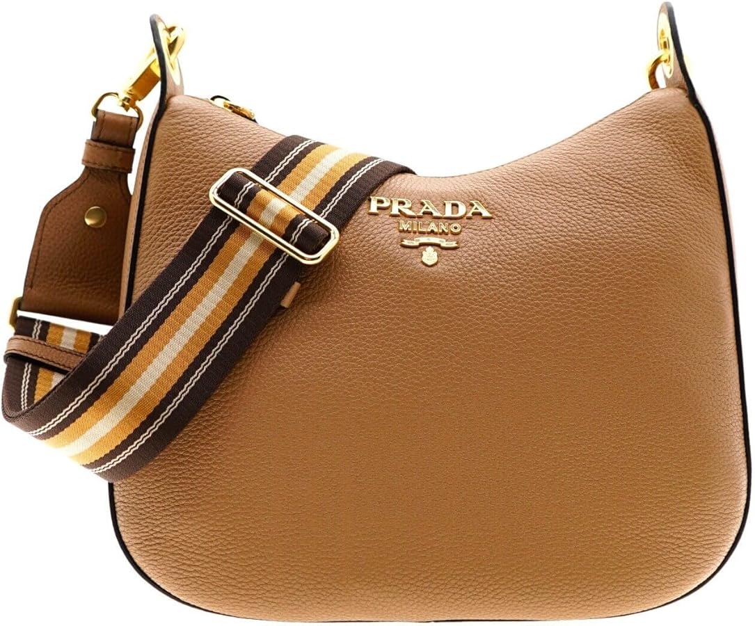 Prada Women's Tan Leather Medium Web Stripe Strap Crossbody Bag